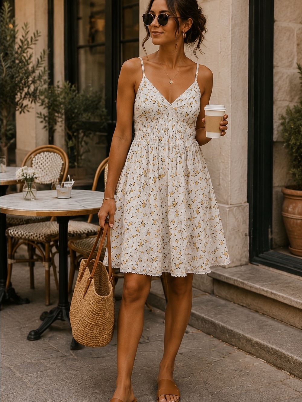 Rachel Ashwell Floral Lace Trim Sundress White Yellow Size Medium NWOT